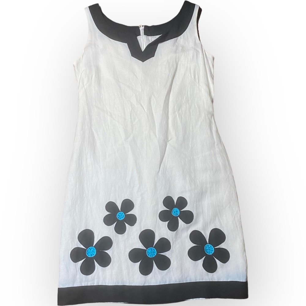 Vintage Retro Beaded Daisy Shift Dress Size 10